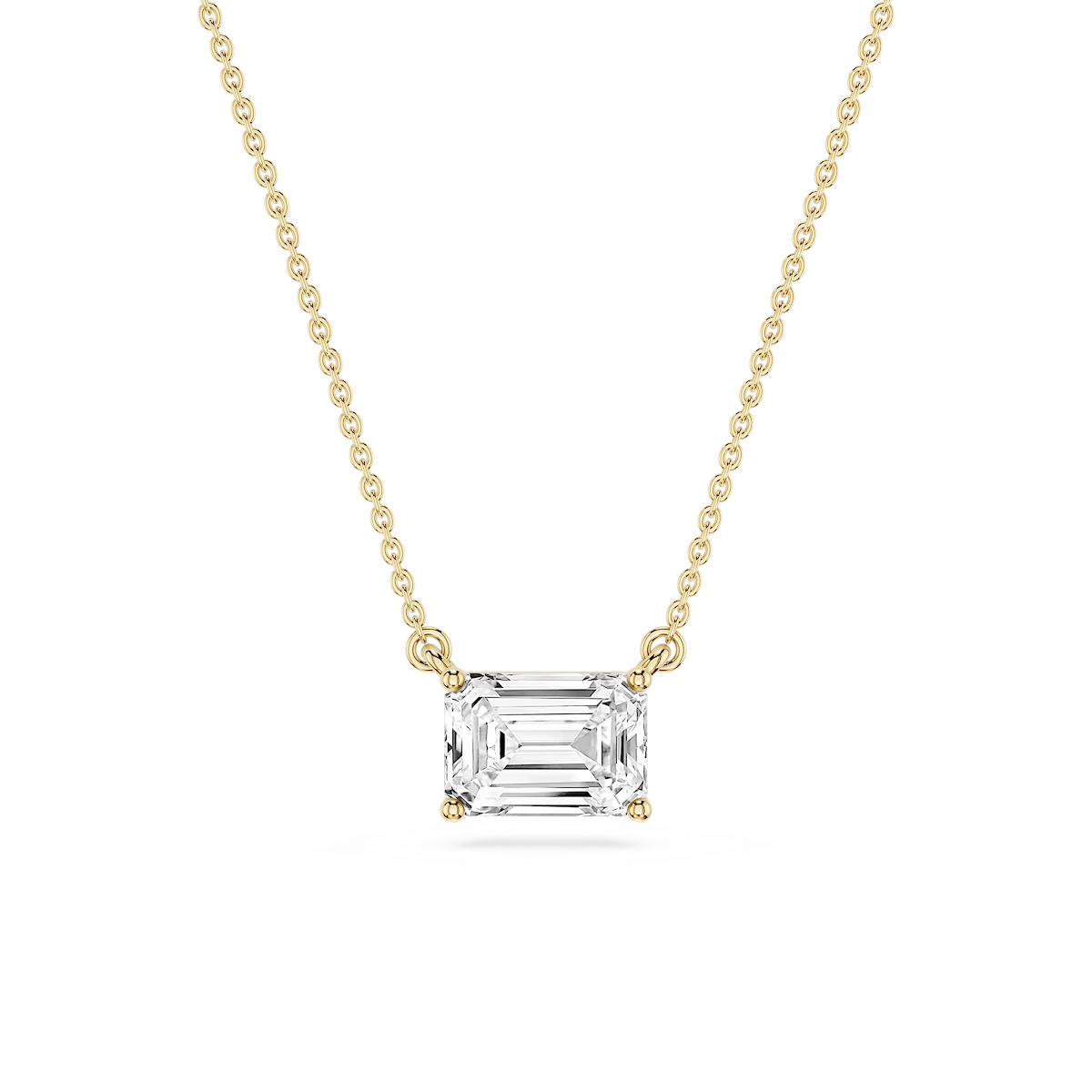 Emerald Lab Grown Diamond 4 Prong East West Solitaire Pendant - 16 to 18 Inches