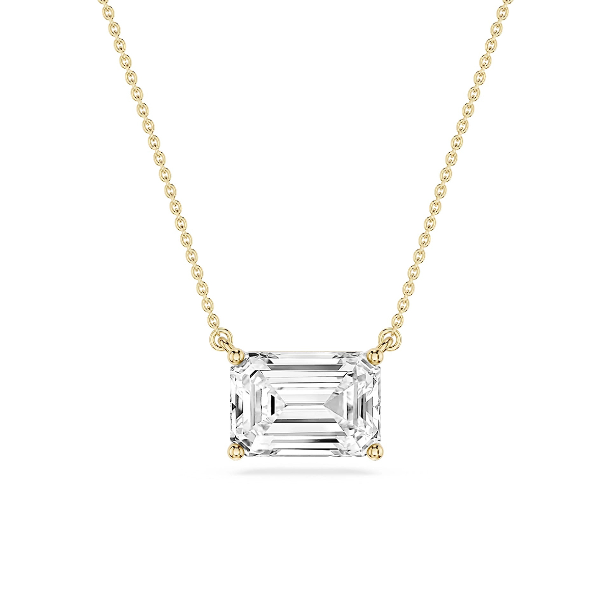 Emerald Lab Grown Diamond 4 Prong East West Solitaire Pendant - 16 to 18 Inches