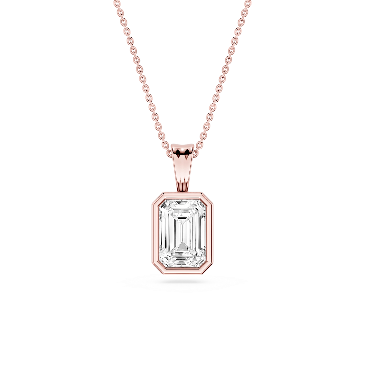 Emerald Lab Grown Diamond Bezel Set Bail Solitaire Pendant - 16 to 18 Inches