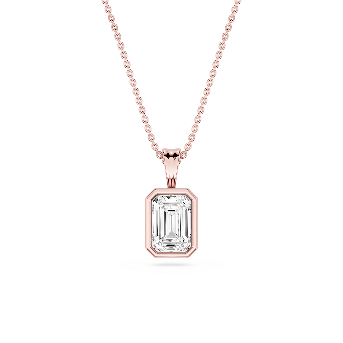 Emerald Lab Grown Diamond Bezel Set Bail Solitaire Pendant - 16 to 18 Inches