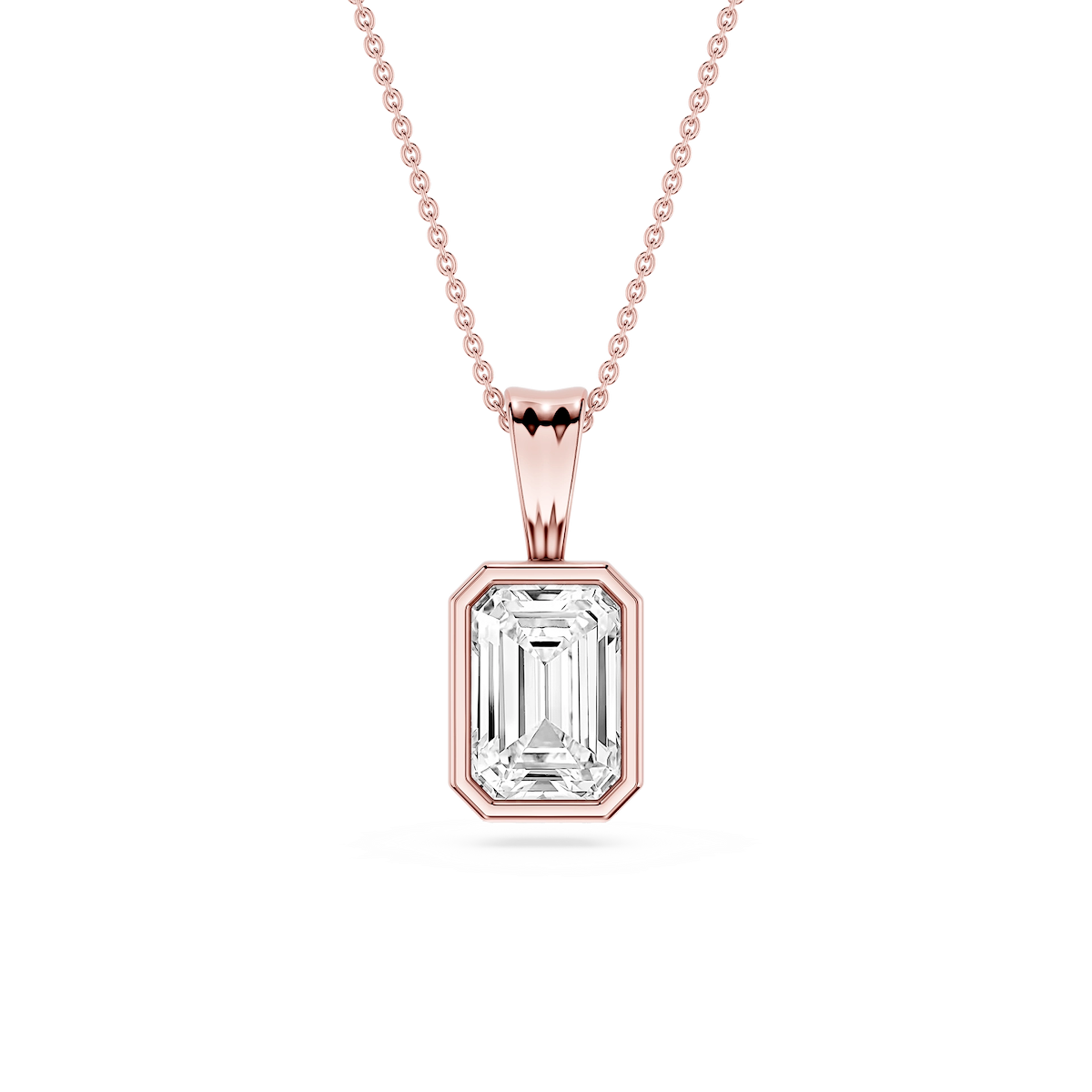 Emerald Lab Grown Diamond Bezel Set Bail Solitaire Pendant - 16 to 18 Inches