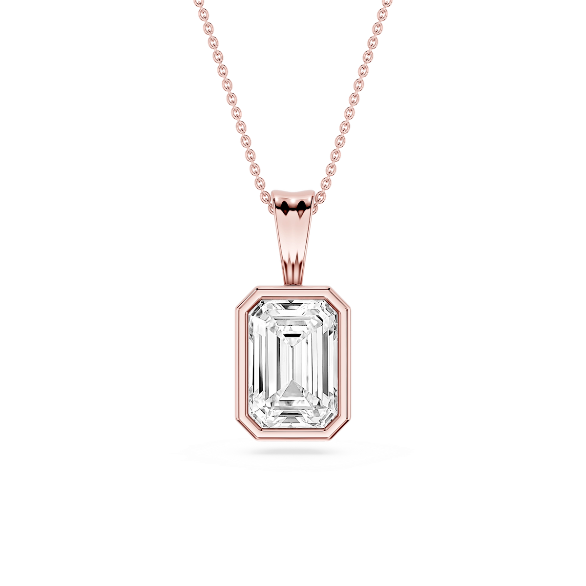 Emerald Lab Grown Diamond Bezel Set Bail Solitaire Pendant - 16 to 18 Inches