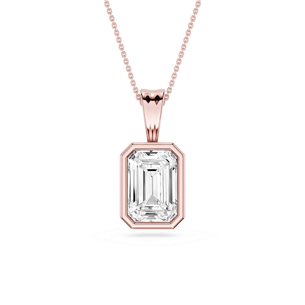 Emerald Lab Grown Diamond Bezel Set Bail Solitaire Pendant - 16 to 18 Inches