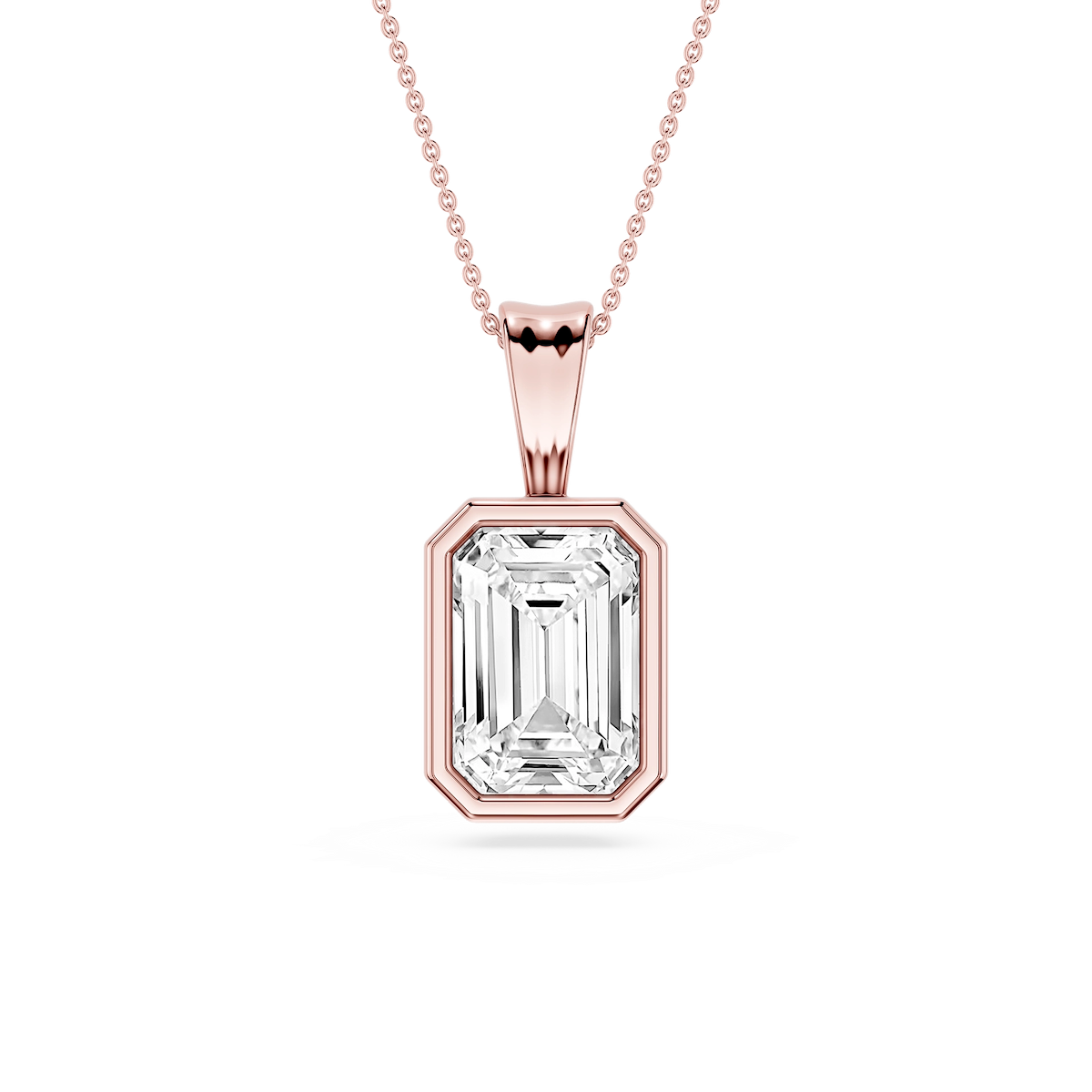 Emerald Lab Grown Diamond Bezel Set Bail Solitaire Pendant - 16 to 18 Inches