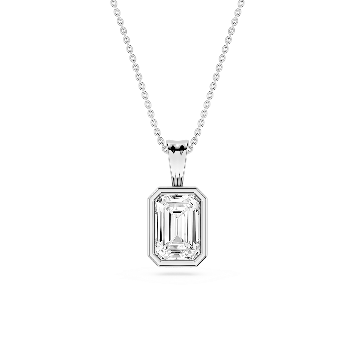 Emerald Lab Grown Diamond Bezel Set Bail Solitaire Pendant - 16 to 18 Inches