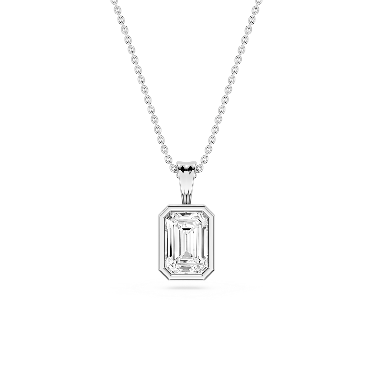 Emerald Lab Grown Diamond Bezel Set Bail Solitaire Pendant - 16 to 18 Inches