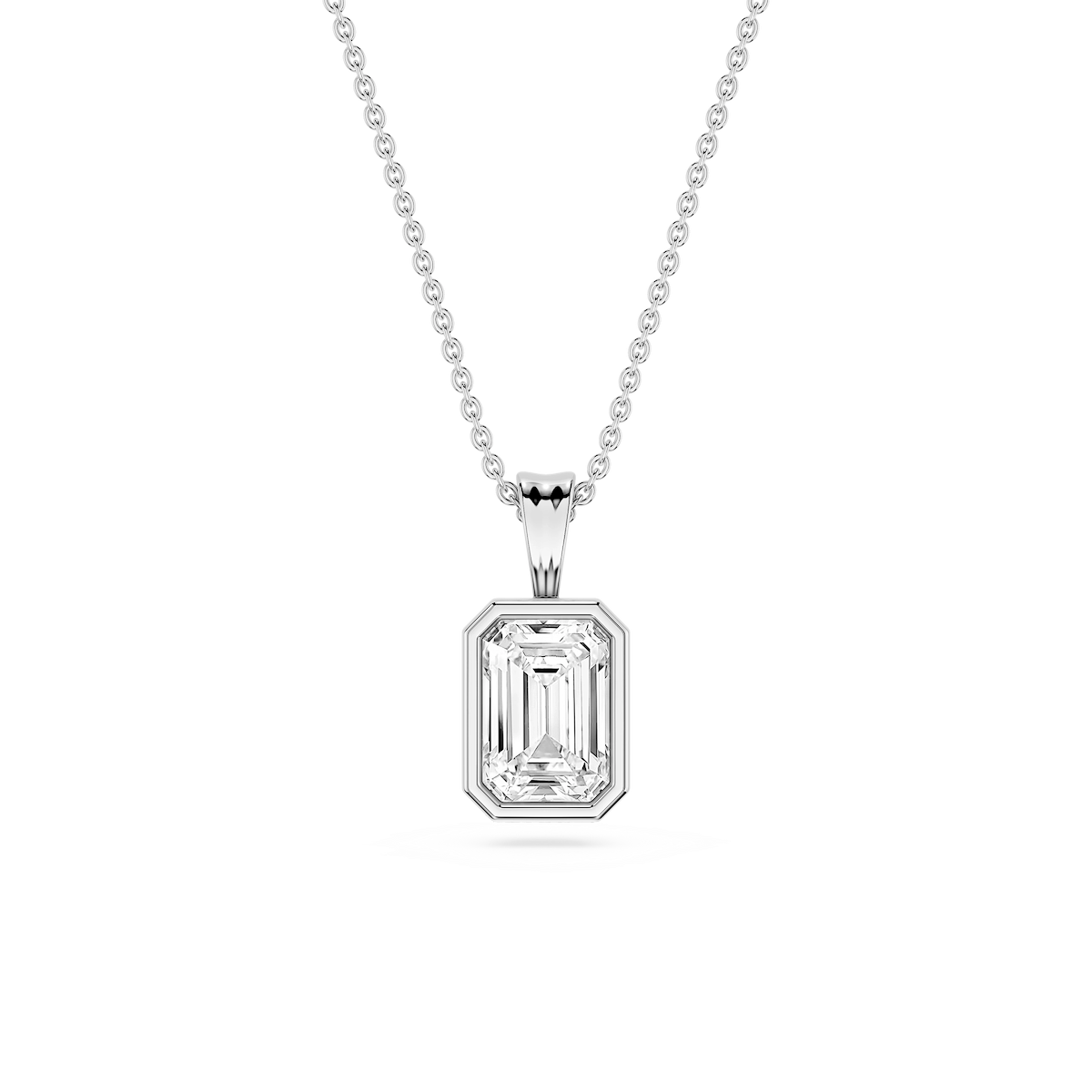 Emerald Lab Grown Diamond Bezel Set Bail Solitaire Pendant - 16 to 18 Inches