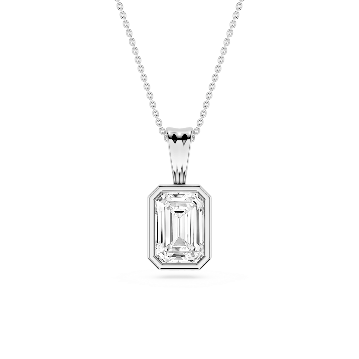 Emerald Lab Grown Diamond Bezel Set Bail Solitaire Pendant - 16 to 18 Inches