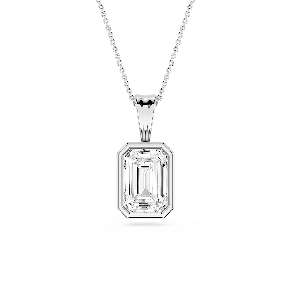 Emerald Lab Grown Diamond Bezel Set Bail Solitaire Pendant - 16 to 18 Inches