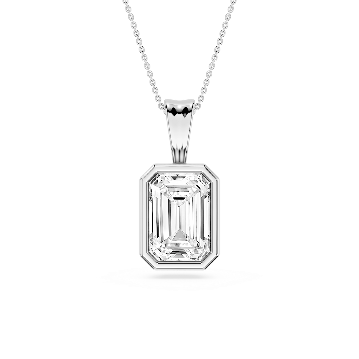 Emerald Lab Grown Diamond Bezel Set Bail Solitaire Pendant - 16 to 18 Inches