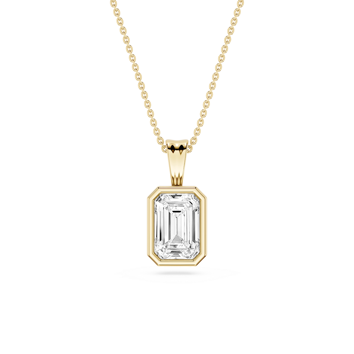 Emerald Lab Grown Diamond Bezel Set Bail Solitaire Pendant - 16 to 18 Inches