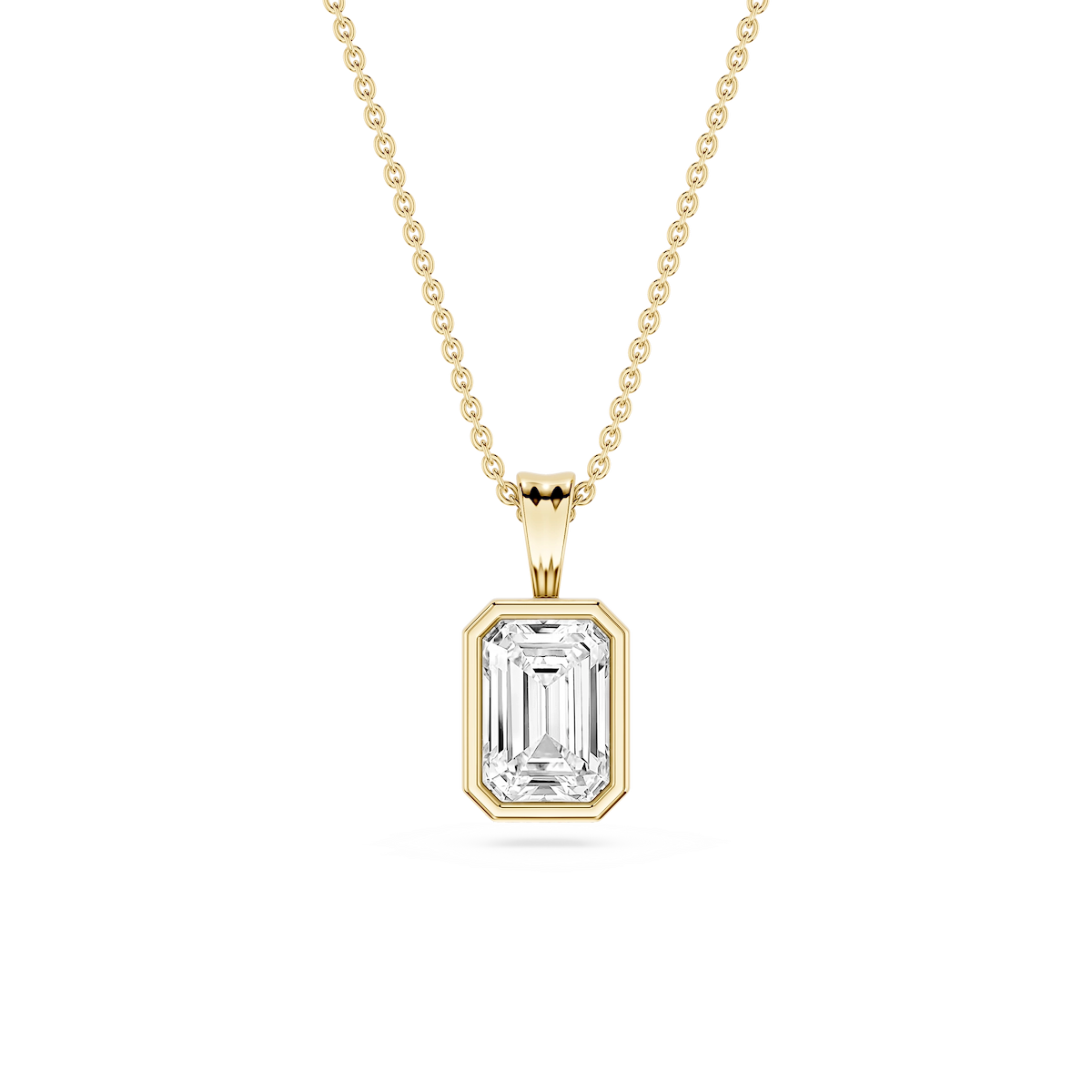 Emerald Lab Grown Diamond Bezel Set Bail Solitaire Pendant - 16 to 18 Inches