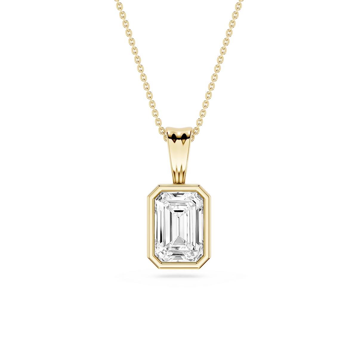 Emerald Lab Grown Diamond Bezel Set Bail Solitaire Pendant - 16 to 18 Inches