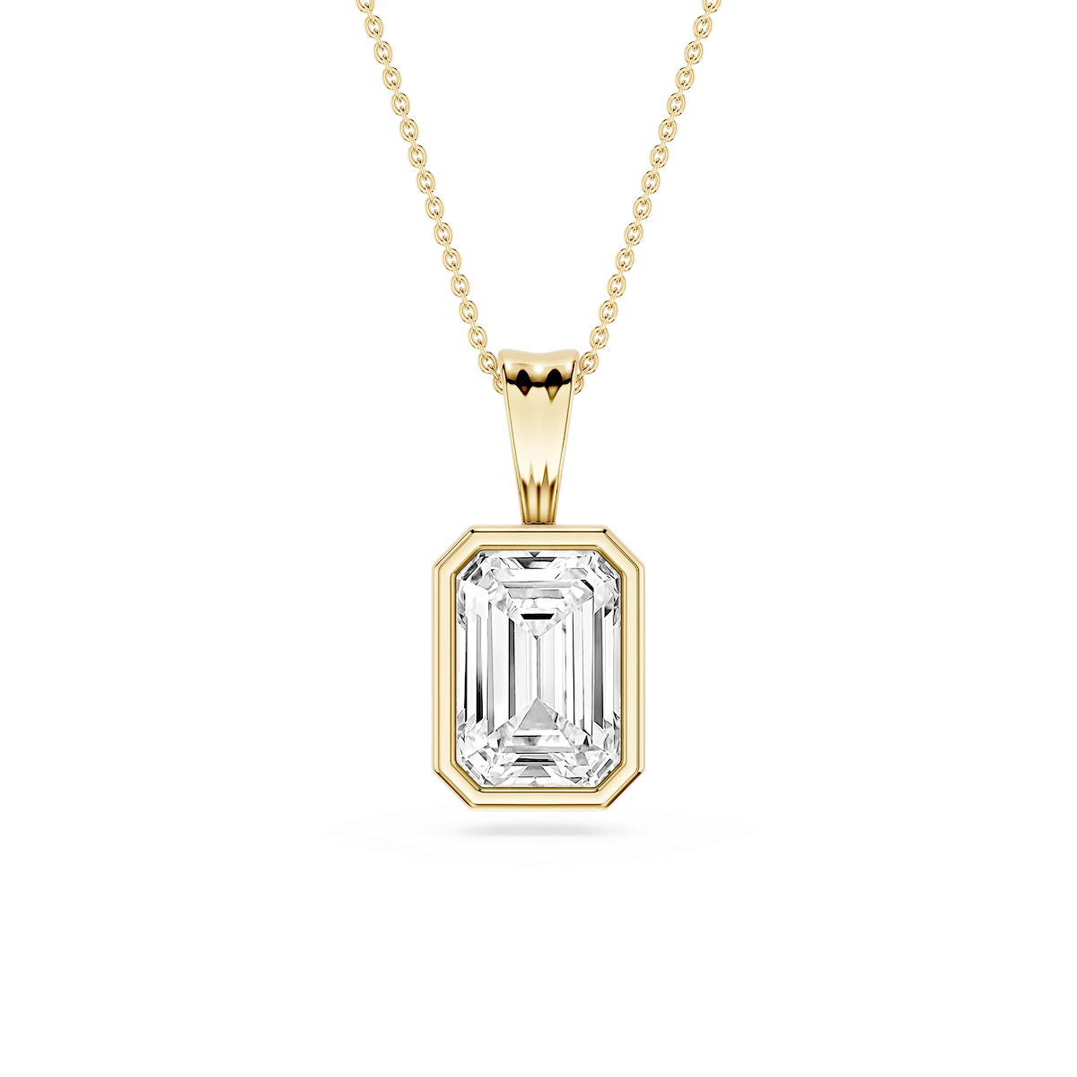 Emerald Lab Grown Diamond Bezel Set Bail Solitaire Pendant - 16 to 18 Inches