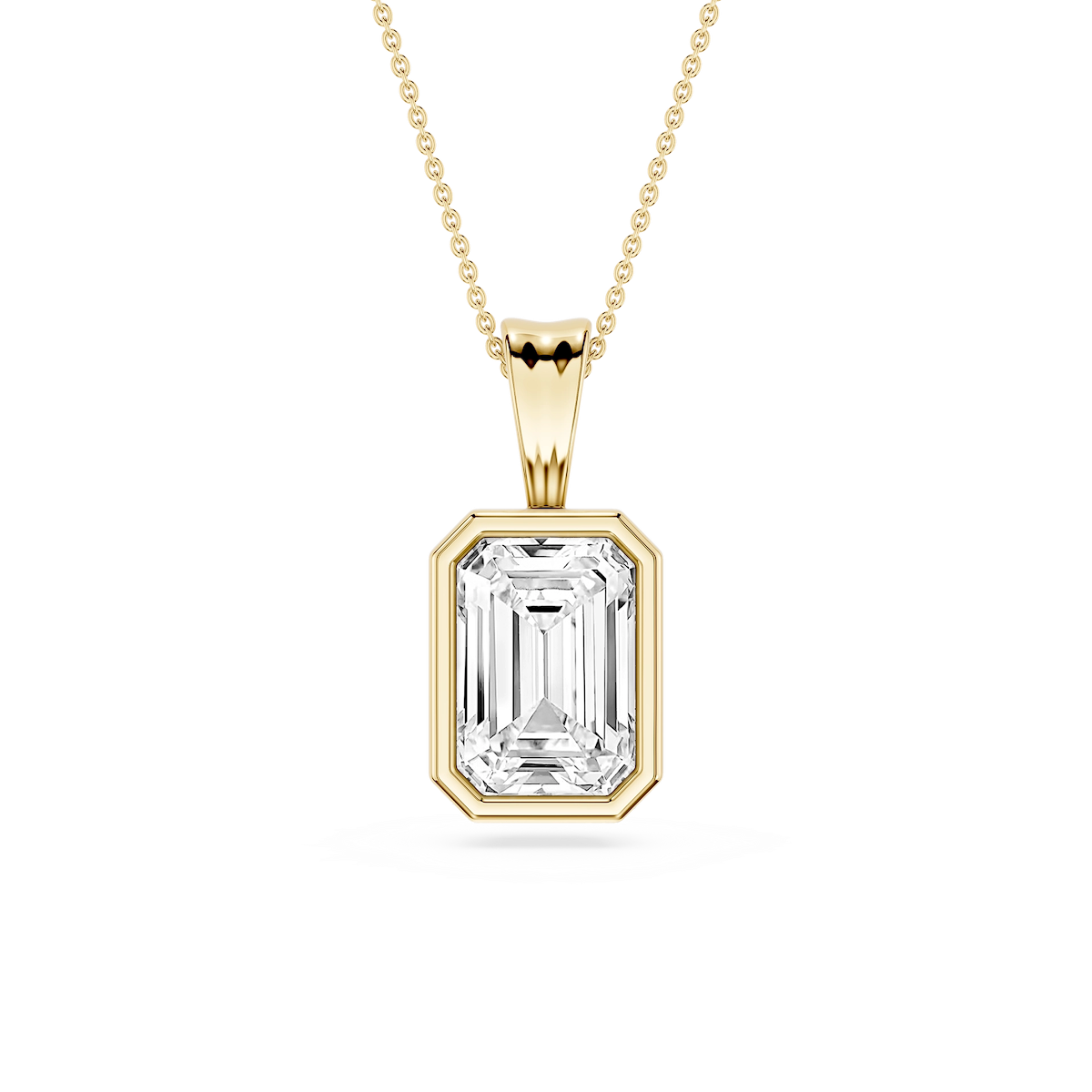 Emerald Lab Grown Diamond Bezel Set Bail Solitaire Pendant - 16 to 18 Inches