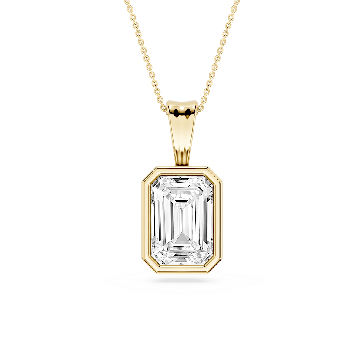 Emerald Lab Grown Diamond Bezel Set Bail Solitaire Pendant - 16 to 18 Inches