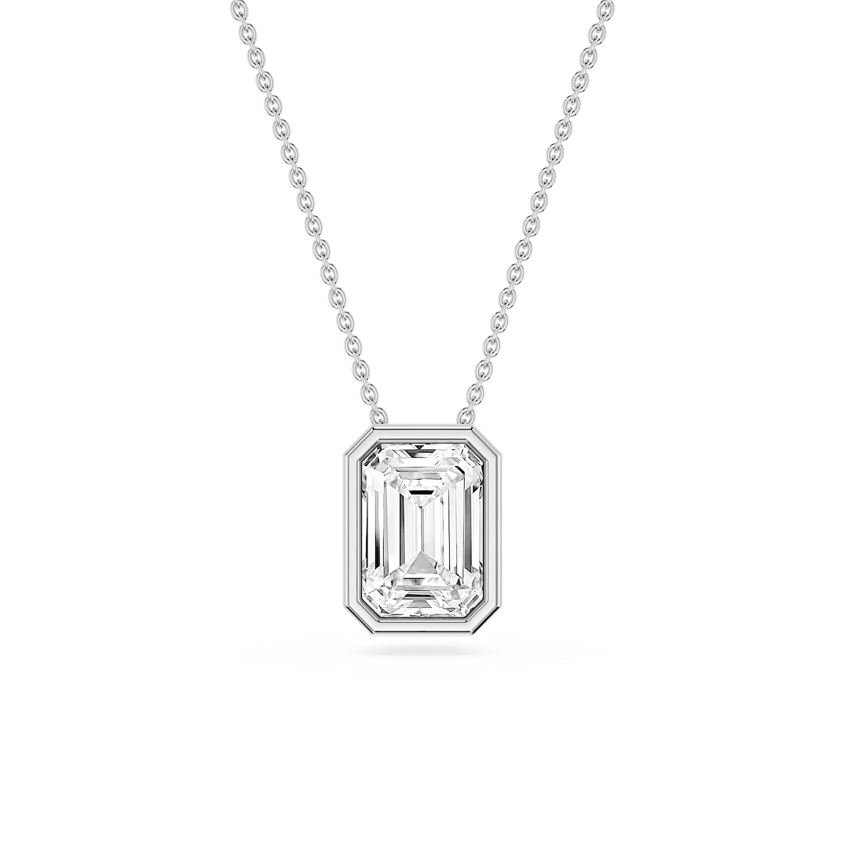 Emerald Lab Grown Diamond Bezel Solitaire Slide Pendant - 16 to 18 Inches