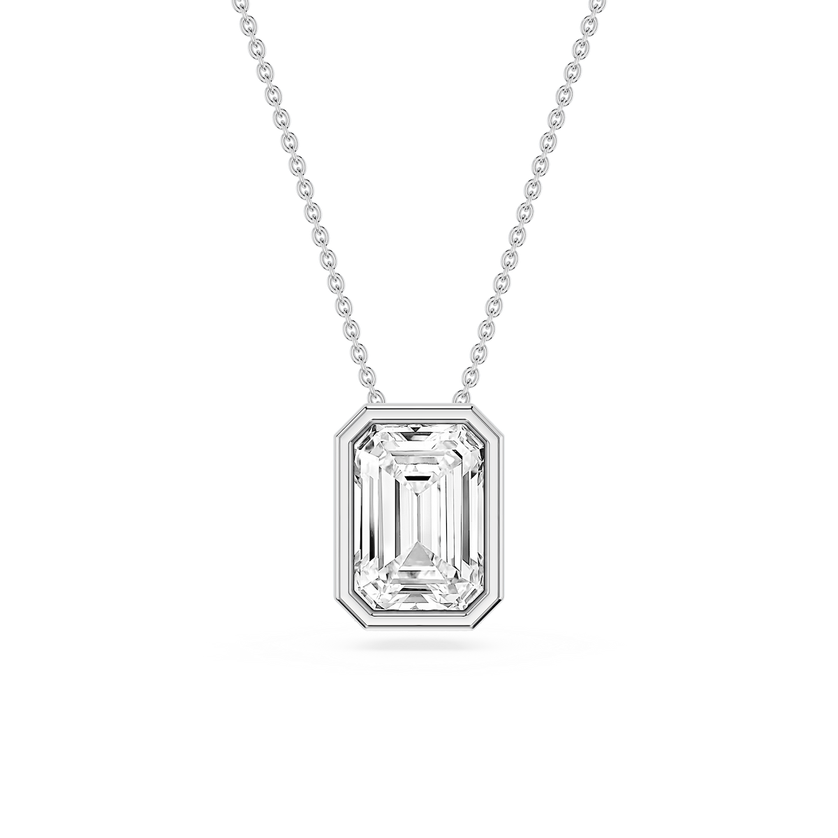 Emerald Lab Grown Diamond Bezel Solitaire Slide Pendant - 16 to 18 Inches