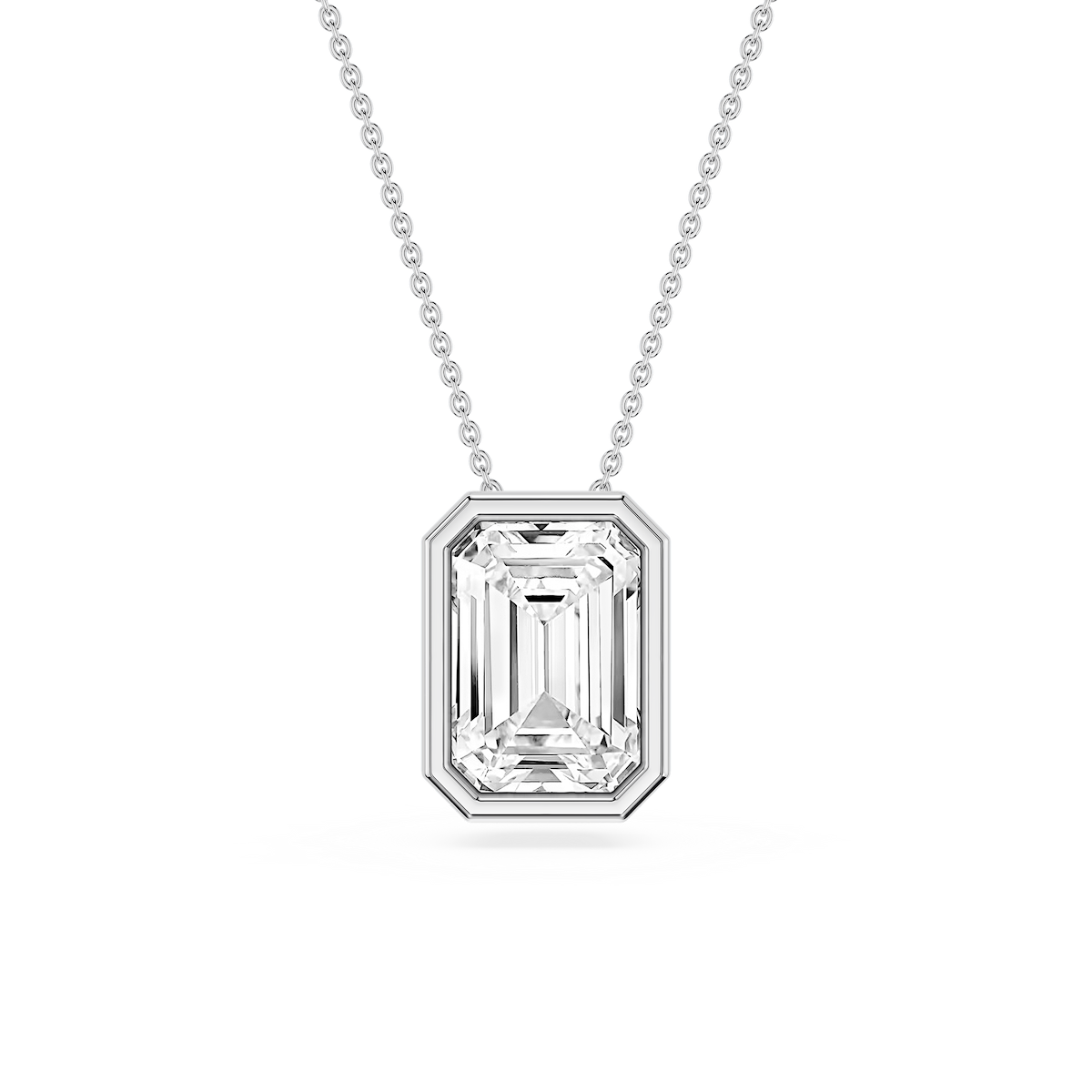 Emerald Lab Grown Diamond Bezel Solitaire Slide Pendant - 16 to 18 Inches