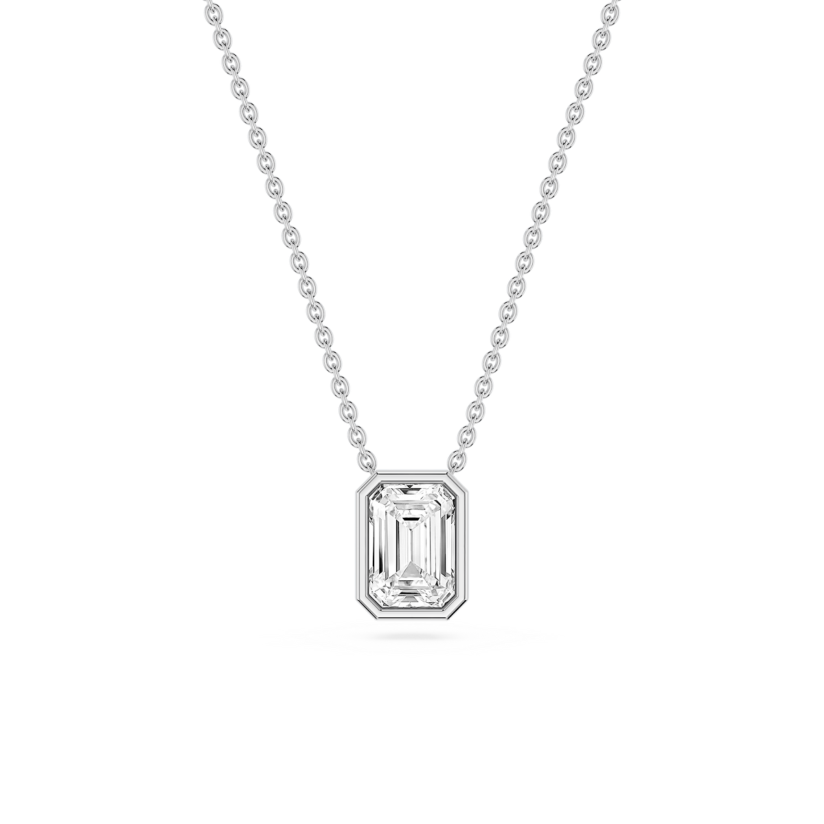 Emerald Lab Grown Diamond Bezel Solitaire Slide Pendant - 16 to 18 Inches