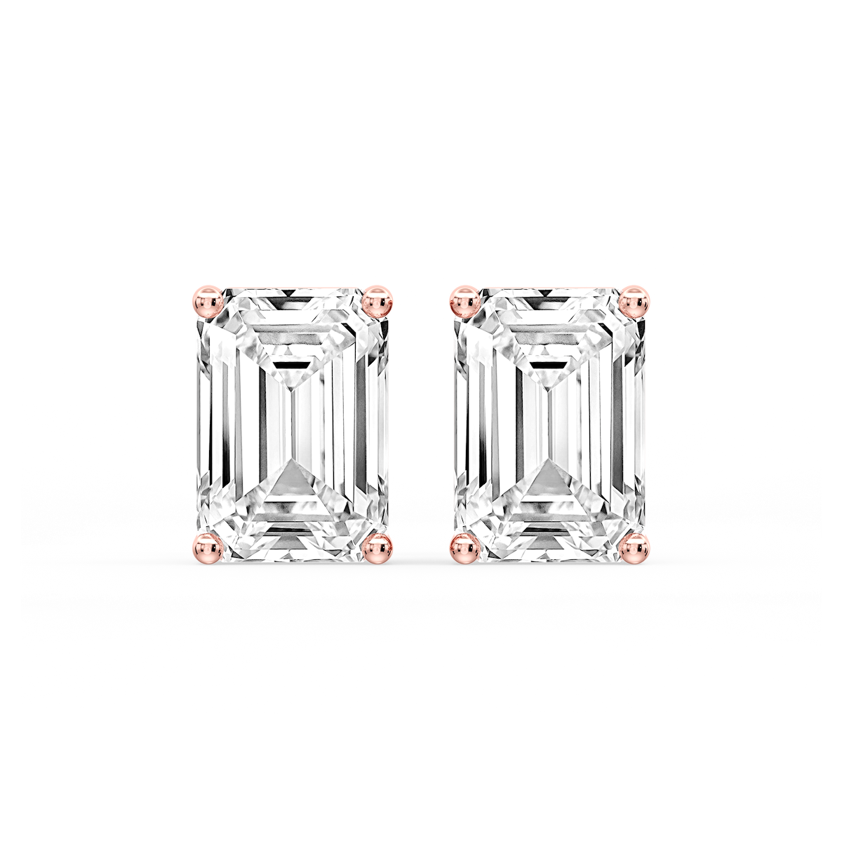 Emerald Certified Lab Grown Diamond Classic Four Prong Guardian Back Stud Earrings