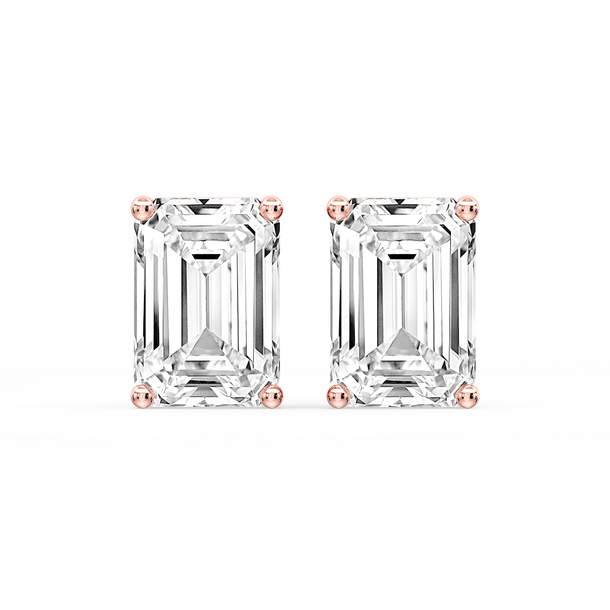 Emerald Certified Lab Grown Diamond Classic Four Prong Guardian Back Stud Earrings