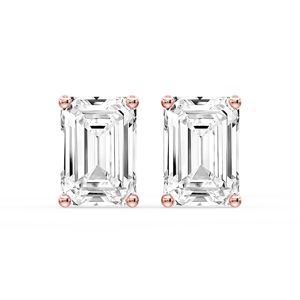 Emerald Certified Lab Grown Diamond Classic Four Prong Guardian Back Stud Earrings