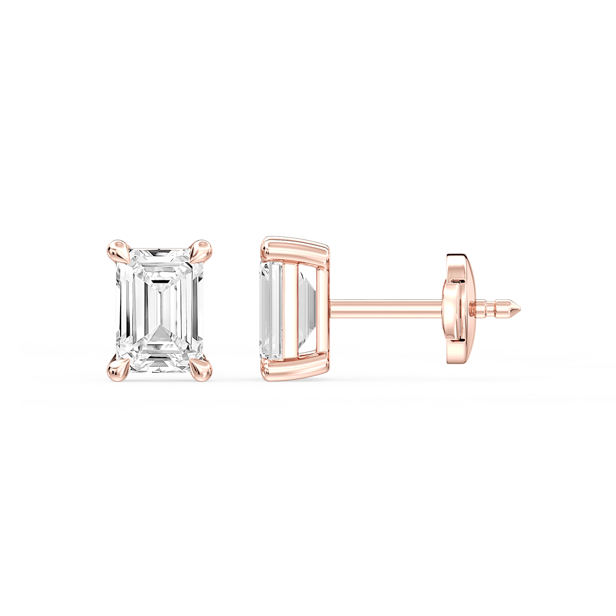 Emerald Certified Lab Grown Diamond Claw Prong Guardian Back Stud Earrings