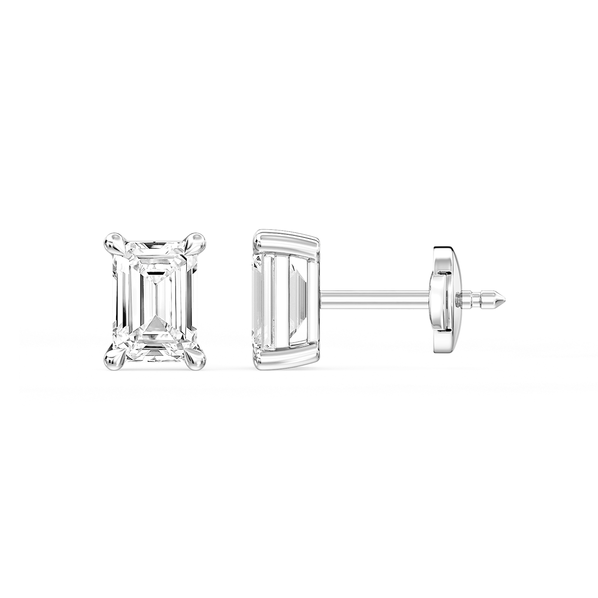 Emerald Certified Lab Grown Diamond Claw Prong Guardian Back Stud Earrings