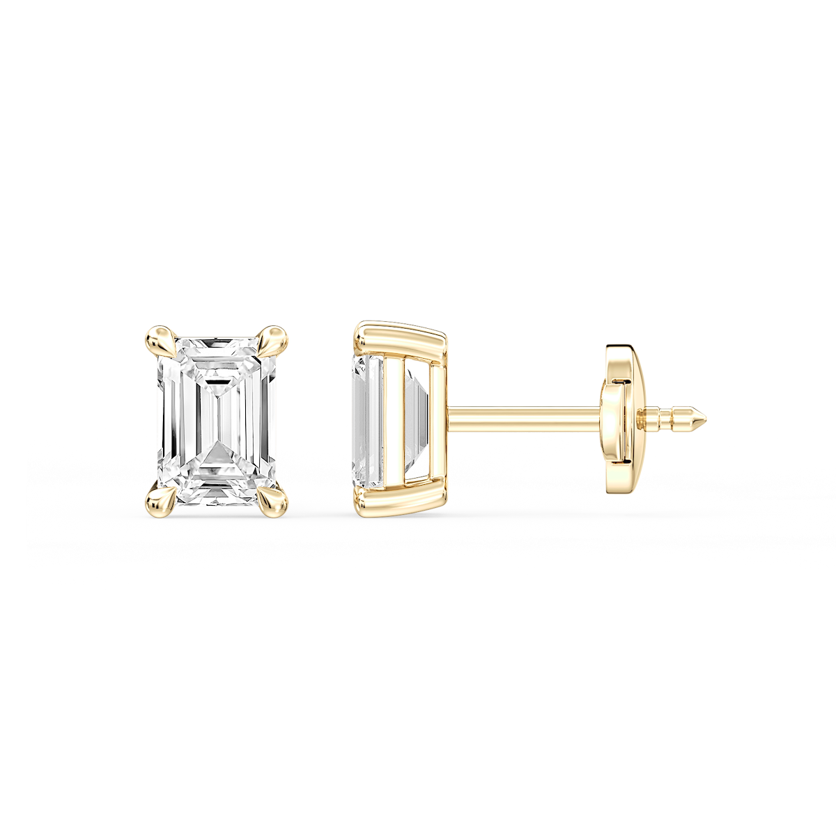 Emerald Certified Lab Grown Diamond Claw Prong Guardian Back Stud Earrings
