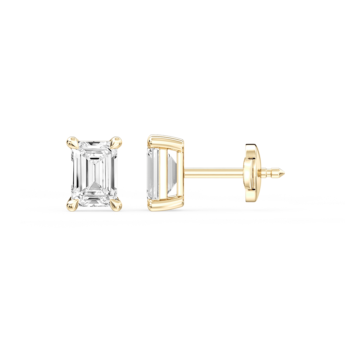 Emerald Certified Lab Grown Diamond Claw Prong Guardian Back Stud Earrings