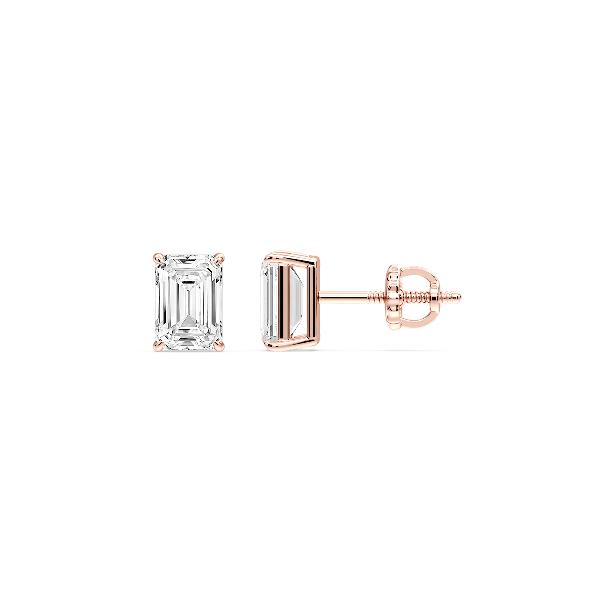 Emerald Certified Lab Grown Diamond Claw Prong Threaded Back Stud Earrings