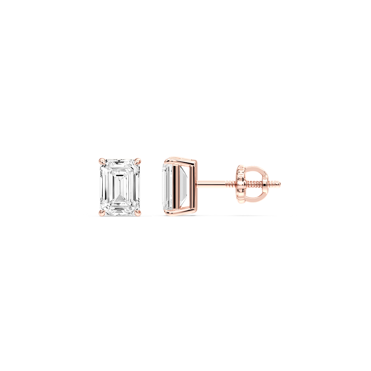 Emerald Certified Lab Grown Diamond Claw Prong Threaded Back Stud Earrings