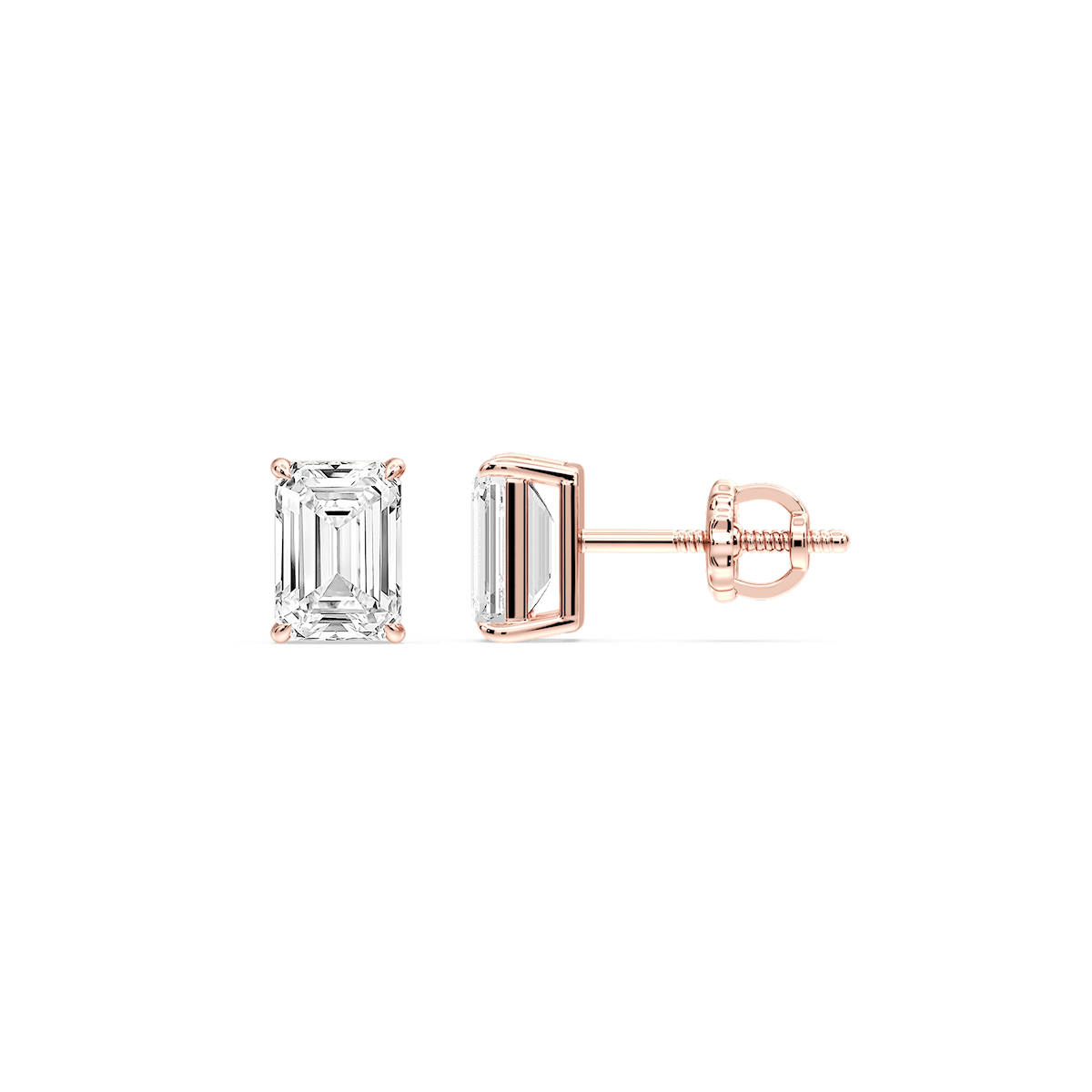 Emerald Certified Lab Grown Diamond Claw Prong Threaded Back Stud Earrings