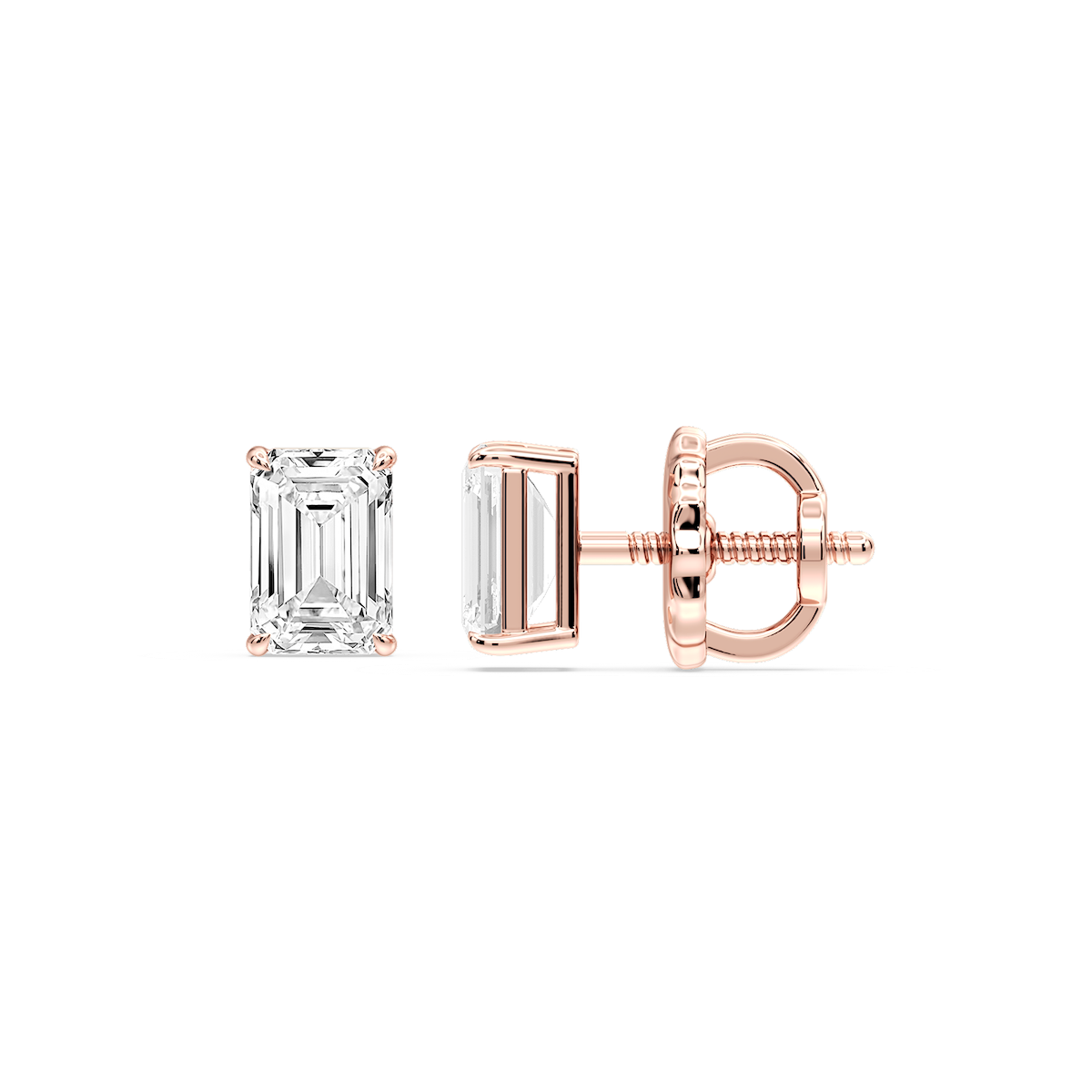 Emerald Certified Lab Grown Diamond Claw Prong Threaded Back Stud Earrings