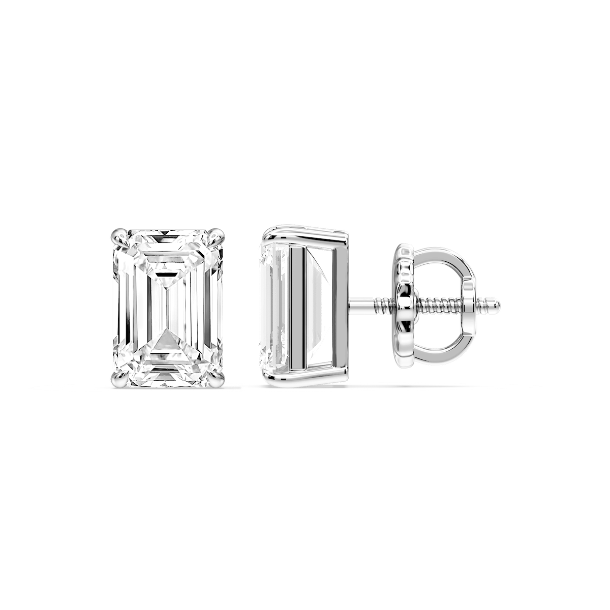 Emerald Certified Lab Grown Diamond Claw Prong Threaded Back Stud Earrings