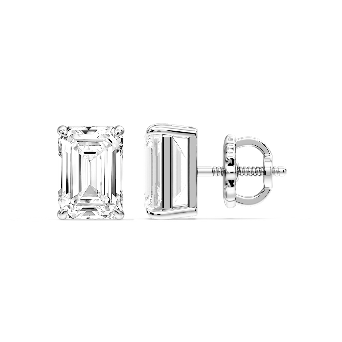 Emerald Certified Lab Grown Diamond Claw Prong Threaded Back Stud Earrings