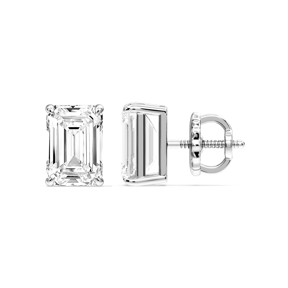 Emerald Certified Lab Grown Diamond Claw Prong Threaded Back Stud Earrings