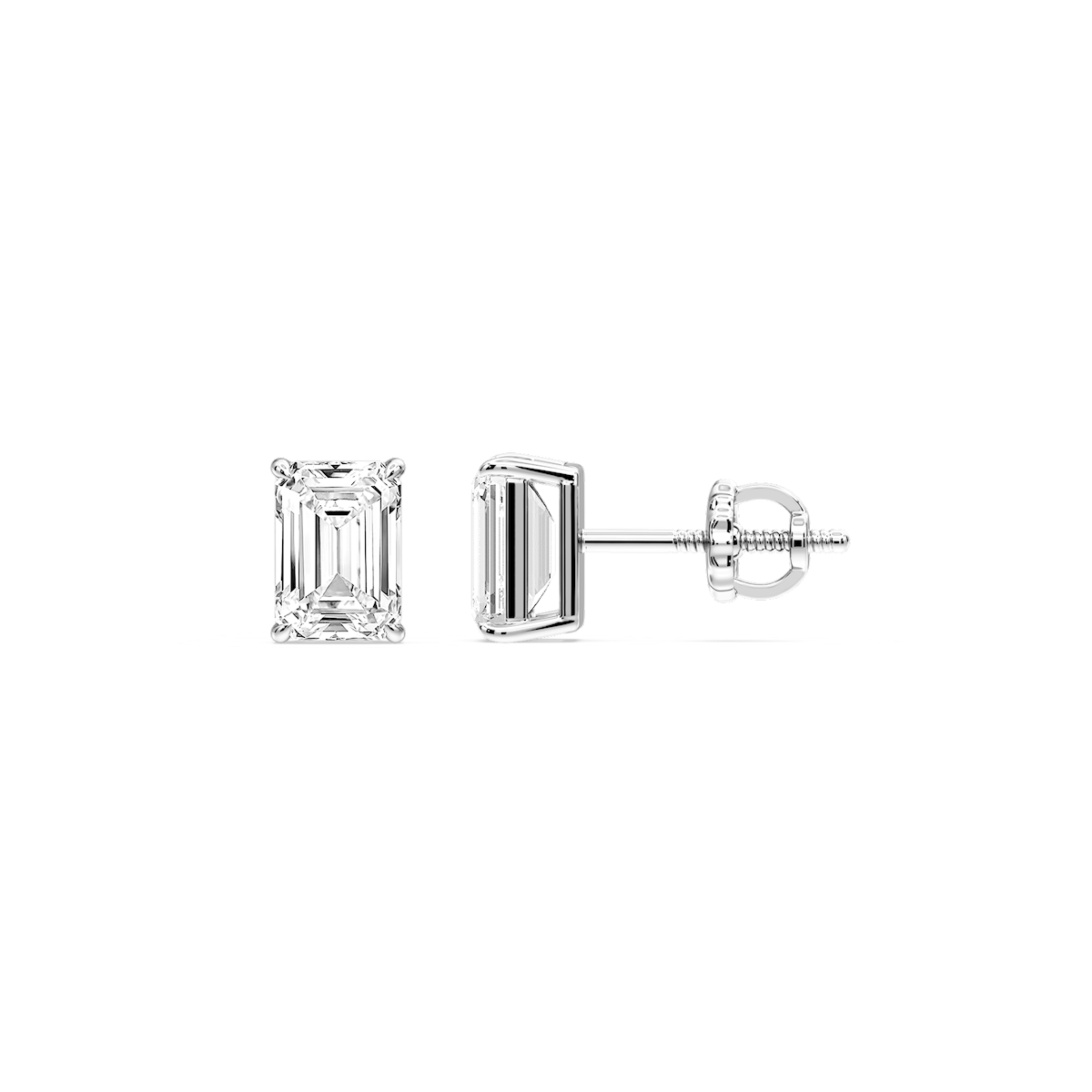 Emerald Certified Lab Grown Diamond Claw Prong Threaded Back Stud Earrings