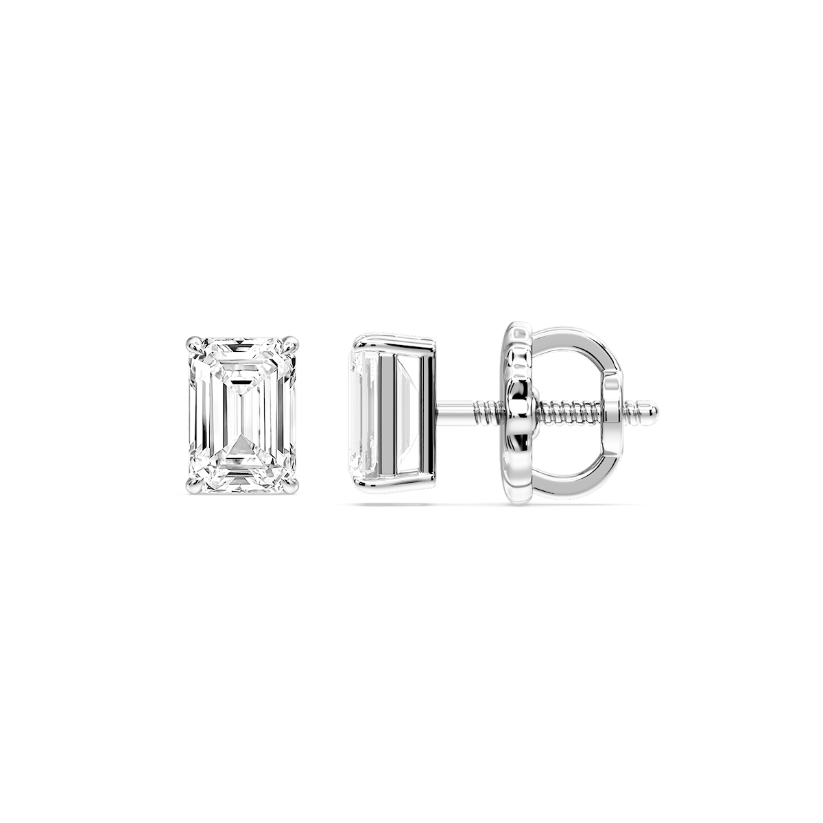 Emerald Certified Lab Grown Diamond Claw Prong Threaded Back Stud Earrings