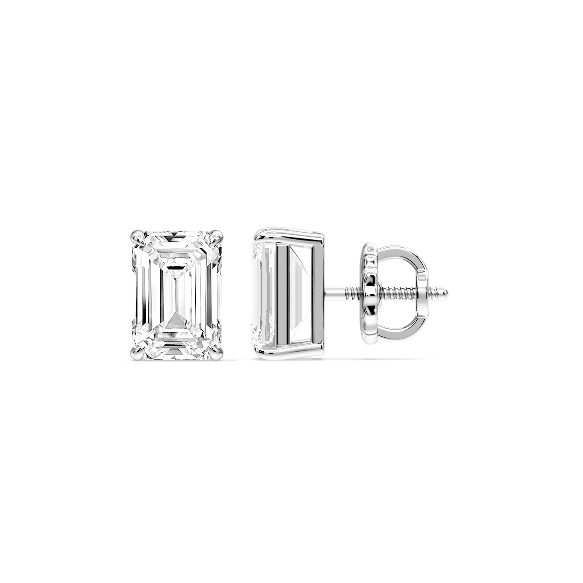 Emerald Certified Lab Grown Diamond Claw Prong Threaded Back Stud Earrings