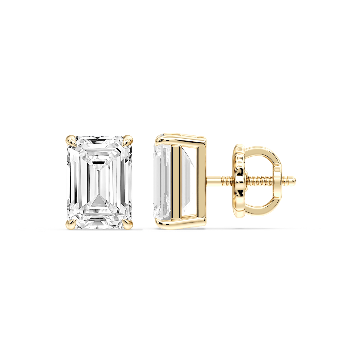 Emerald Certified Lab Grown Diamond Claw Prong Threaded Back Stud Earrings