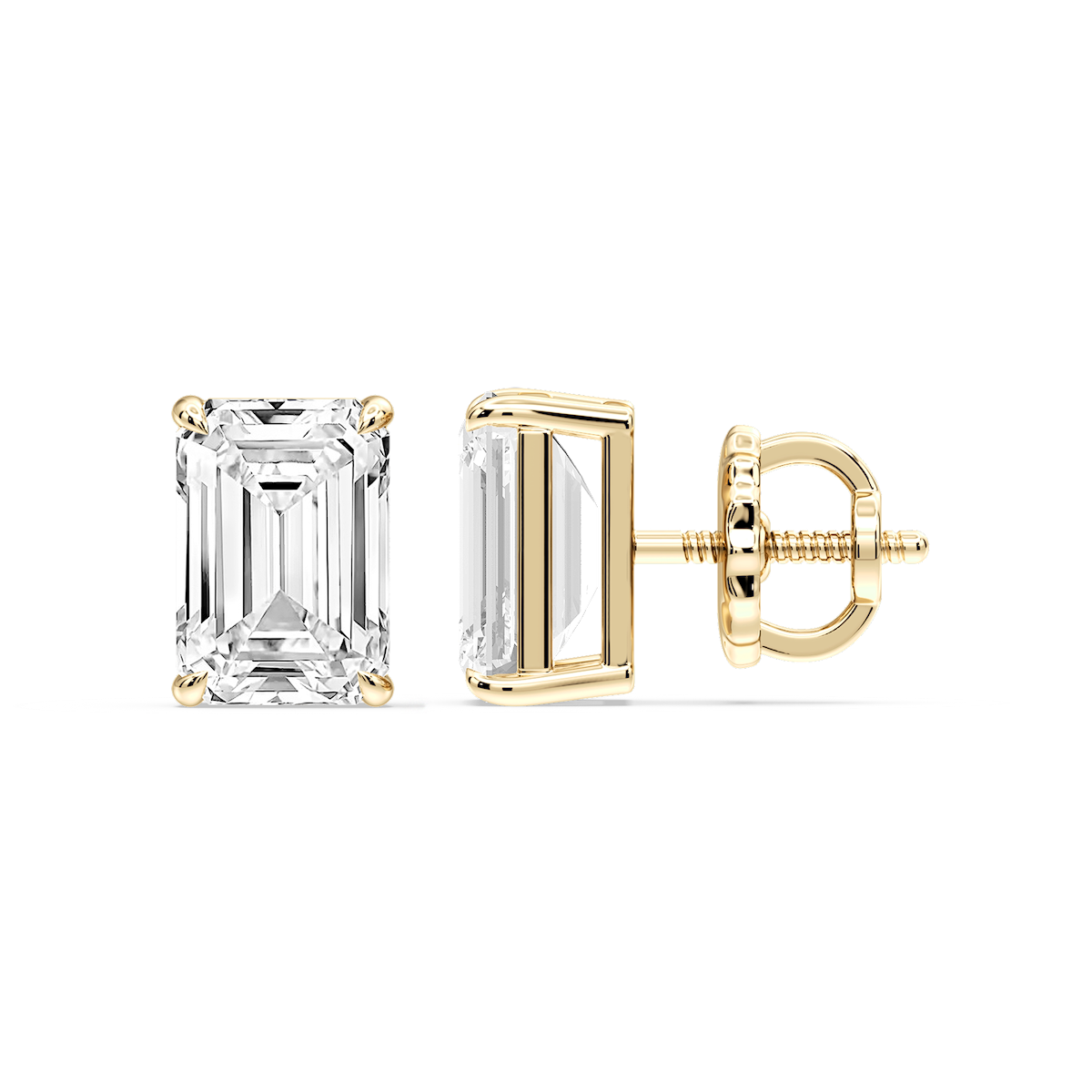 Emerald Certified Lab Grown Diamond Claw Prong Threaded Back Stud Earrings