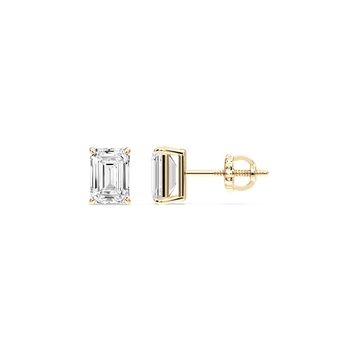 Emerald Certified Lab Grown Diamond Claw Prong Threaded Back Stud Earrings