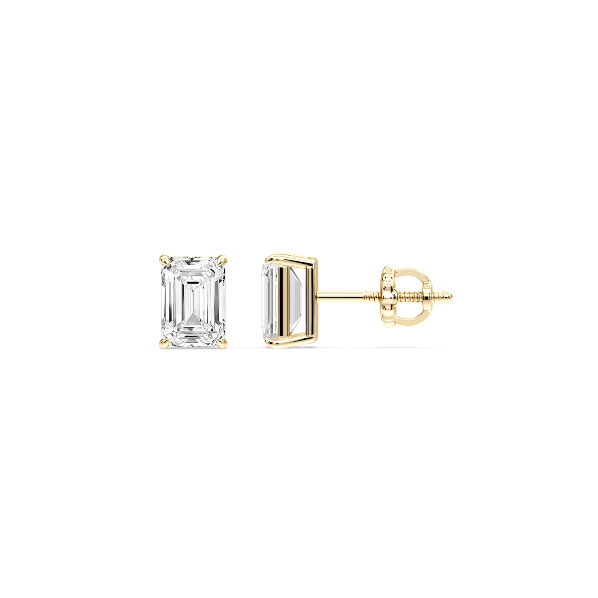 Emerald Certified Lab Grown Diamond Claw Prong Threaded Back Stud Earrings