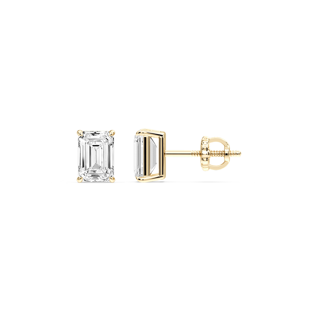 Emerald Certified Lab Grown Diamond Claw Prong Threaded Back Stud Earrings