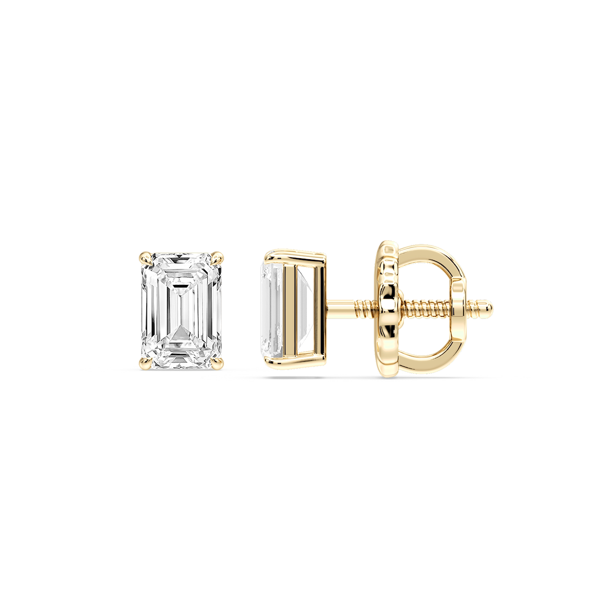 Emerald Certified Lab Grown Diamond Claw Prong Threaded Back Stud Earrings