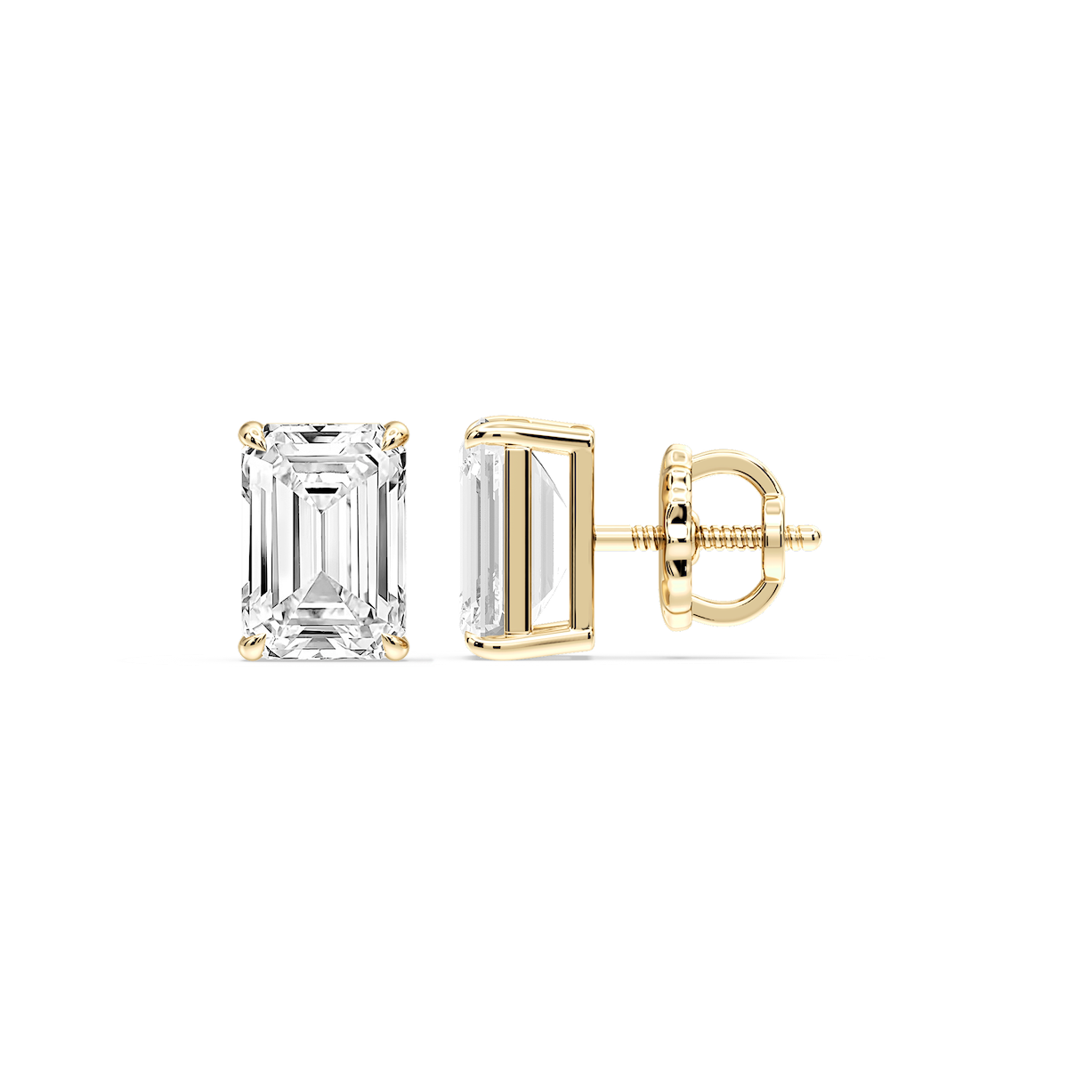 Emerald Certified Lab Grown Diamond Claw Prong Threaded Back Stud Earrings