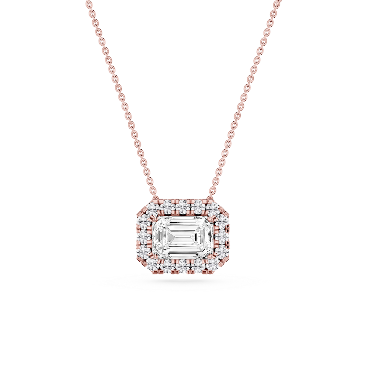 Emerald Lab Grown Diamond East West Halo Slide Pendant - 16 to 18 Inches