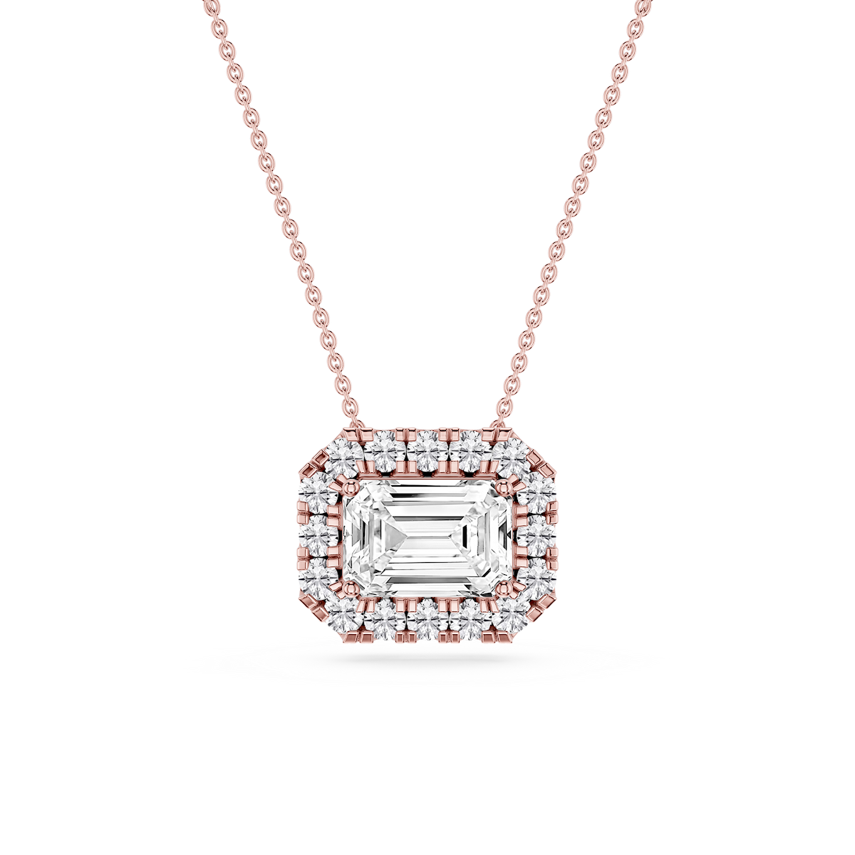 Emerald Lab Grown Diamond East West Halo Slide Pendant - 16 to 18 Inches